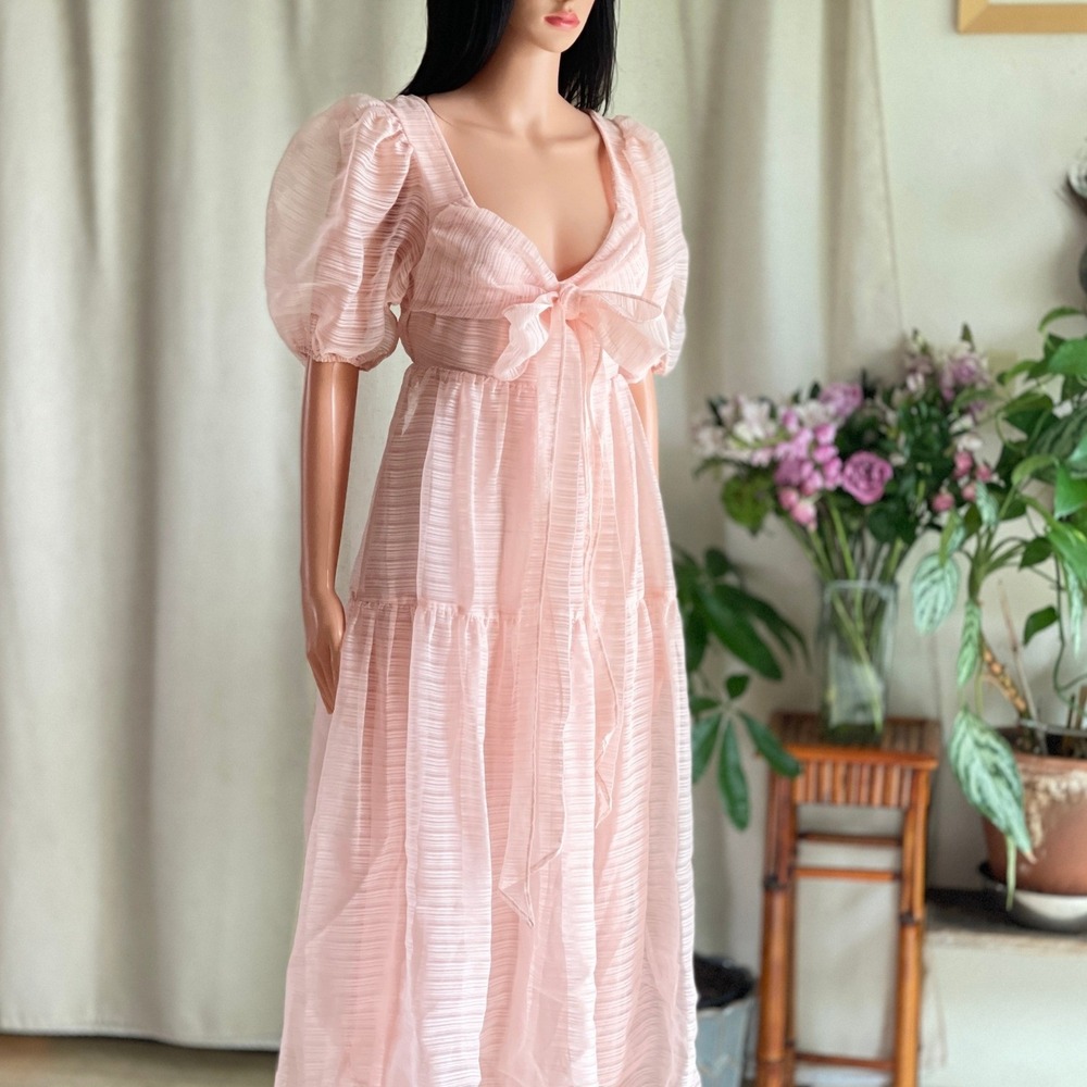 NWOT Free People Hailey Chiffon Pink Ethereal‎ Coquette Midi Wrap Dress Size 6